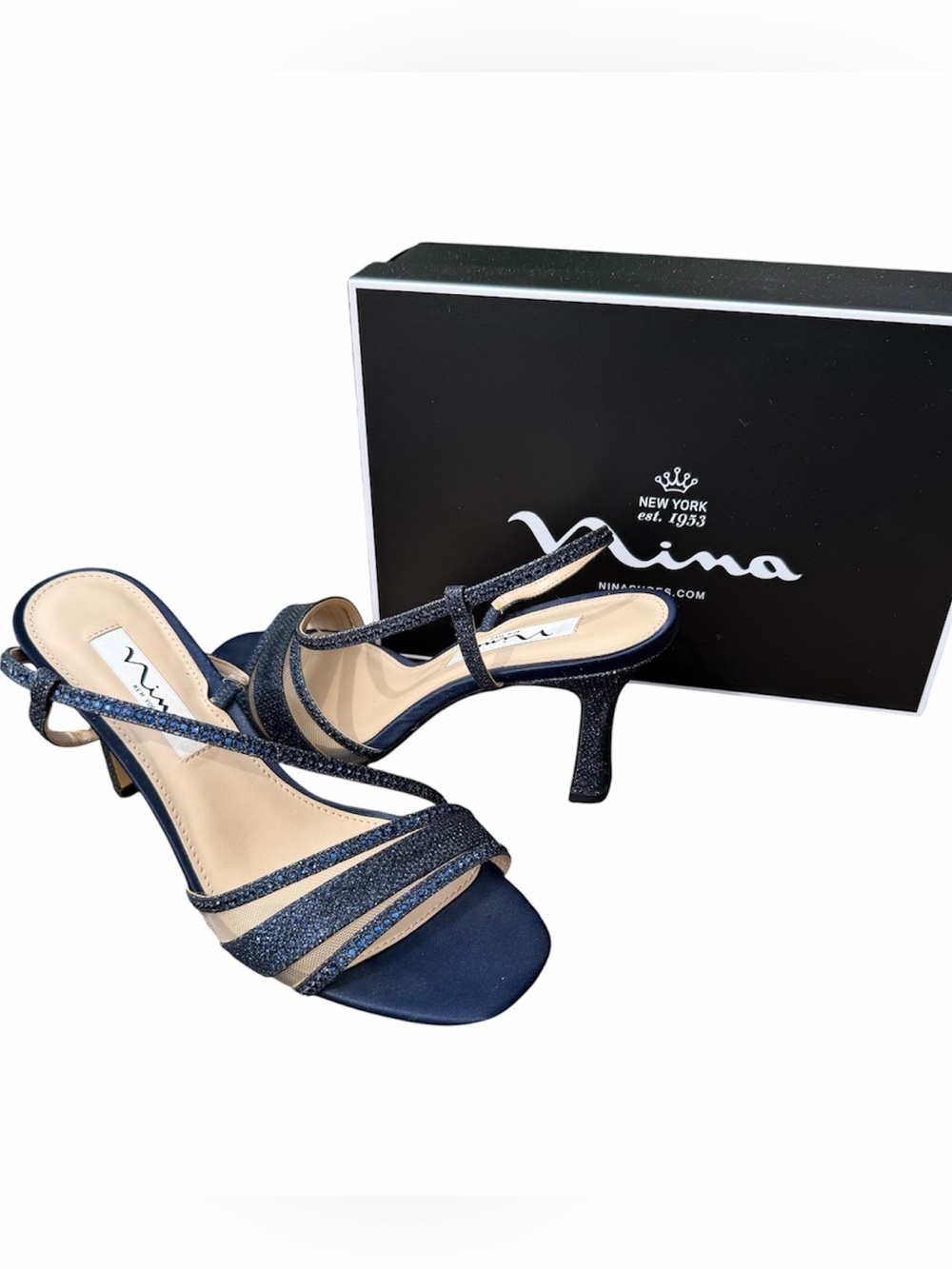 Nina Abbi Dreamland Navy Blue Evening Sandals Shoes Heels 7.5